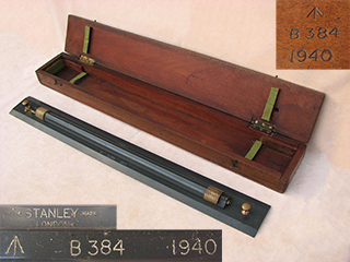 Stanley London WW2 brass rolling rule in mahogany case